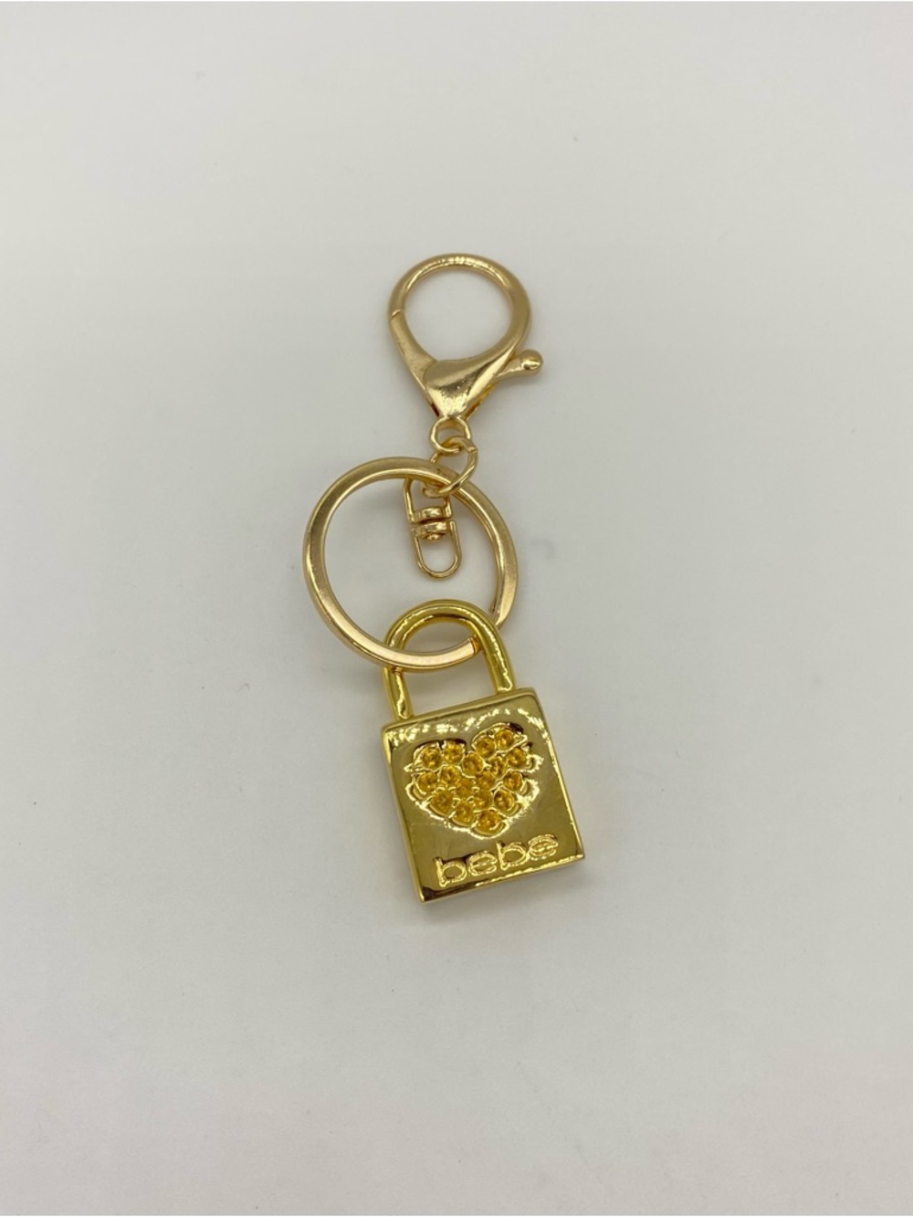 bebe Heart Padlock Key Ring Gold Tone